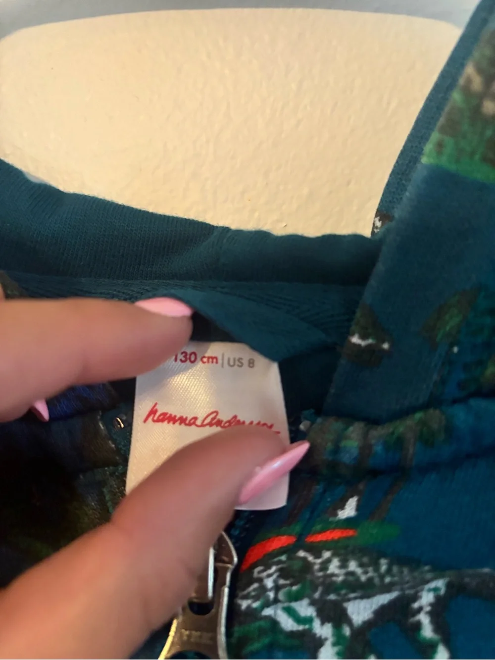 Hanna Andersson Teal Hoodie with Multicolor Dinosaur Print